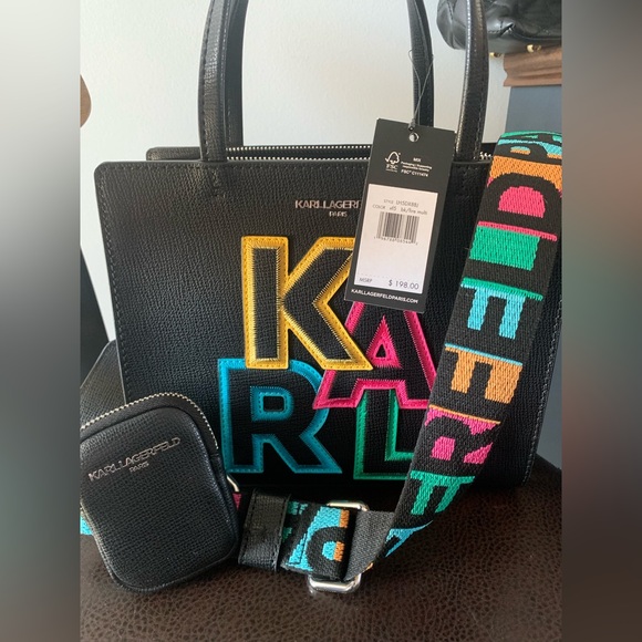 Karl Lagerfeld Handbags - Karl Lagerfeld Black Tote with Vibrant Lettering